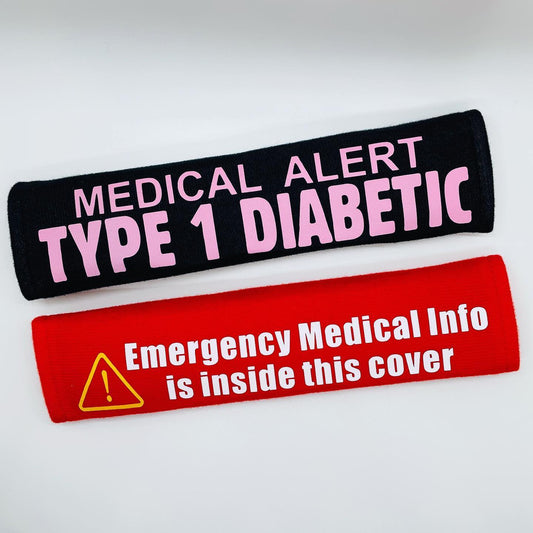 Medical Alert Type 1 Diabetic Seat Belt Cover